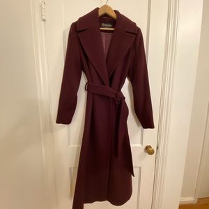 Burgundy Forecaster wool maxi wrap coat